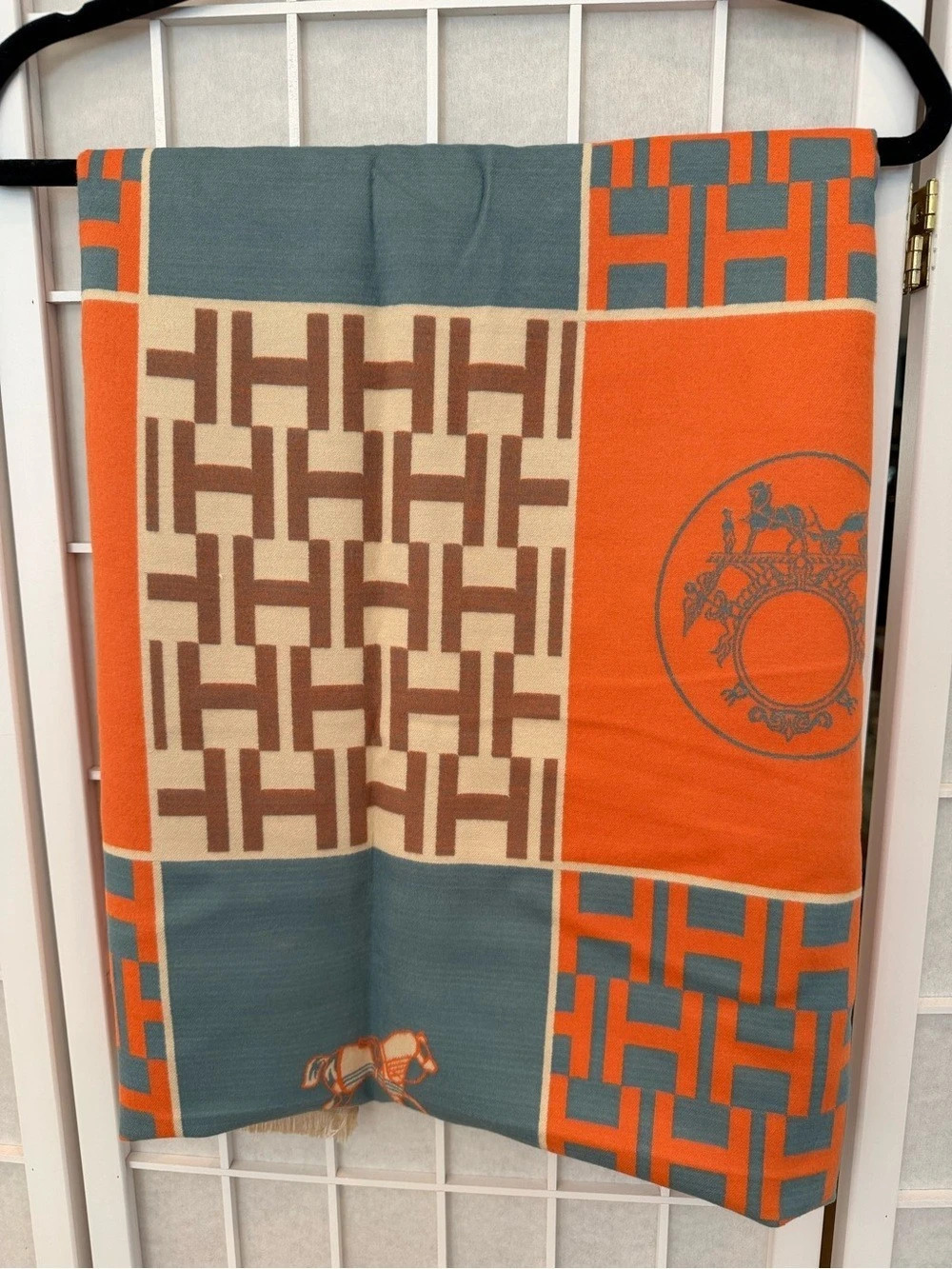 Geometric Scarf in Orange grey & brown h print